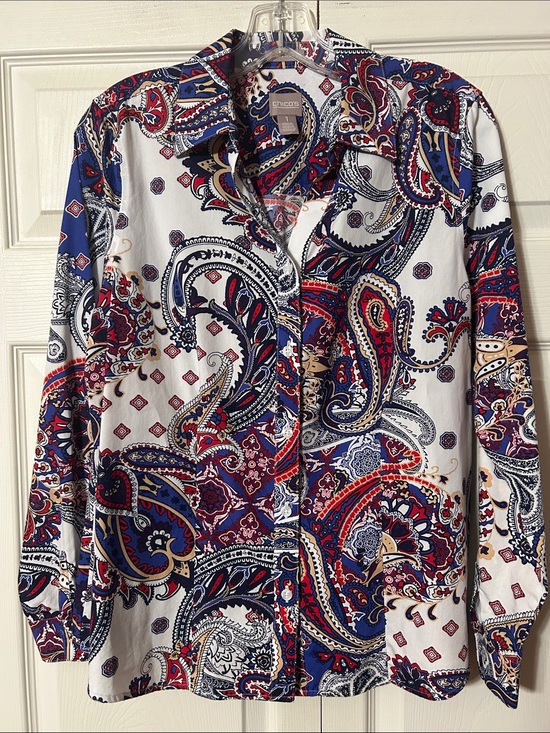 Chico's Tops - Chico's sz 1 (US 8/10) Paisley Shirt in Navy, Red & White